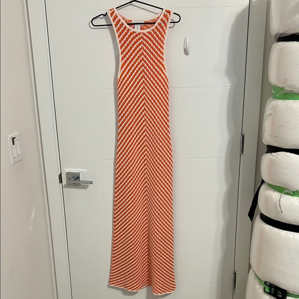 House of Harlow 1960 Orange and White Chevron Midi Dress